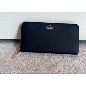 Kate Spade New York Navy Blue Saffiano Leather Zip Around Continental Wallet
